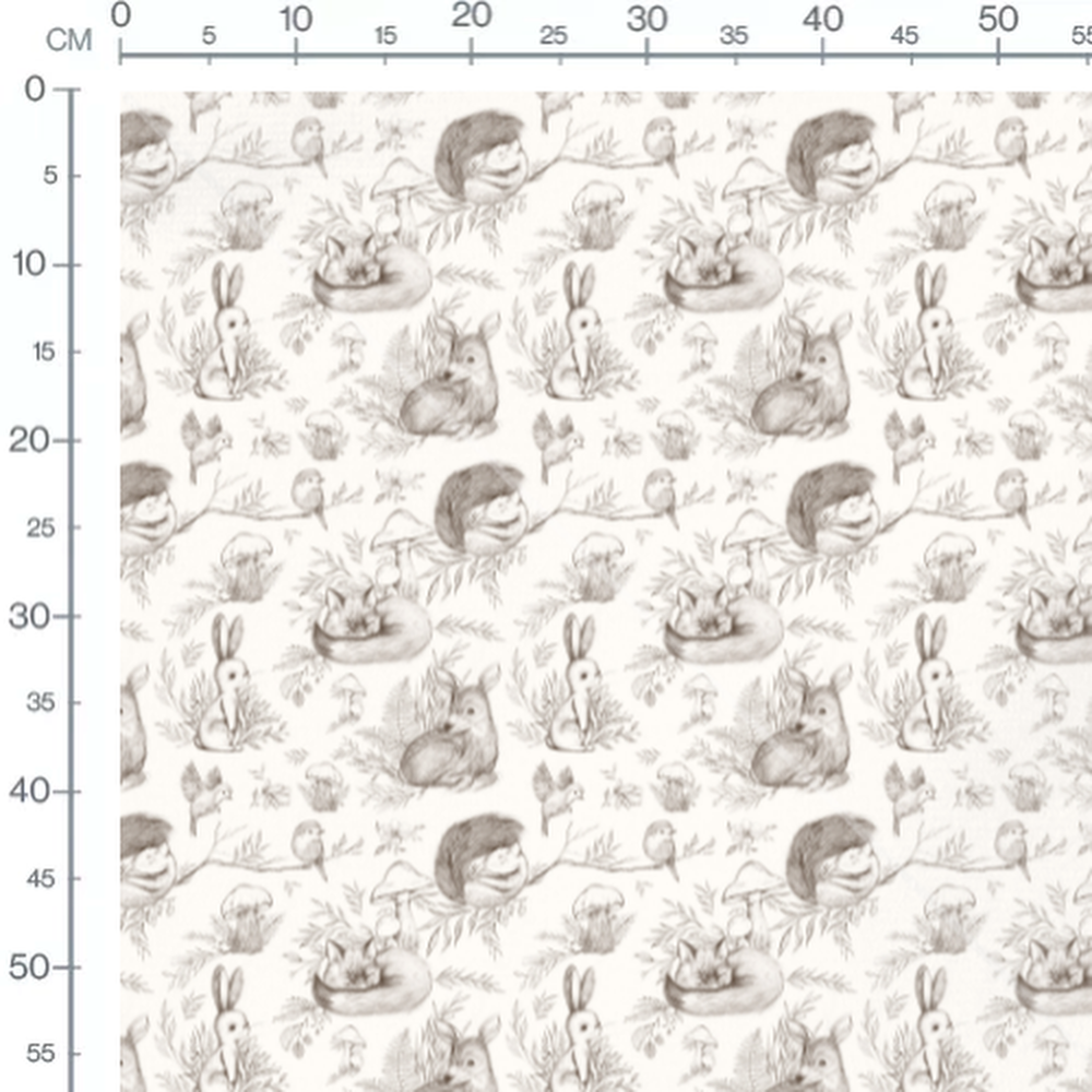 Tissu - Animaux et champignons dessinés