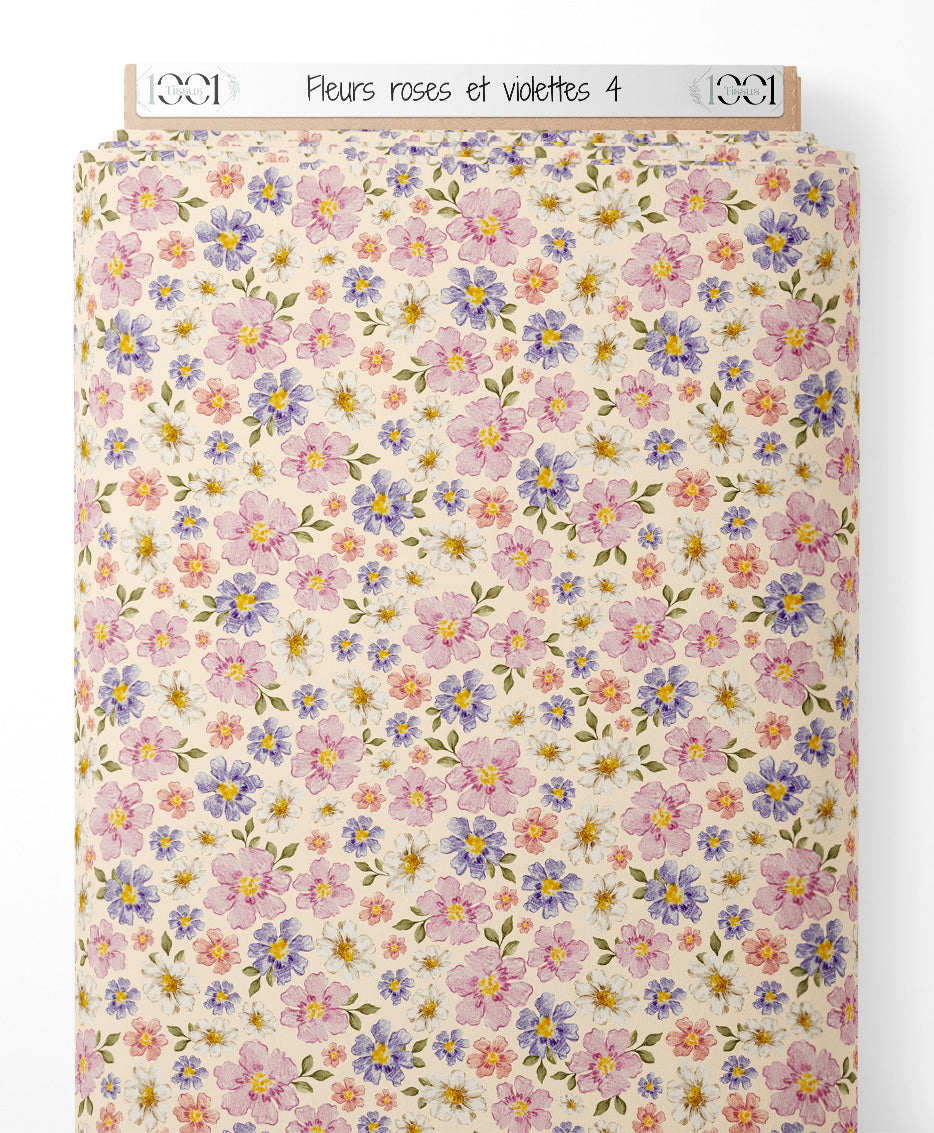 Tissu - Fleurs roses et violettes 4