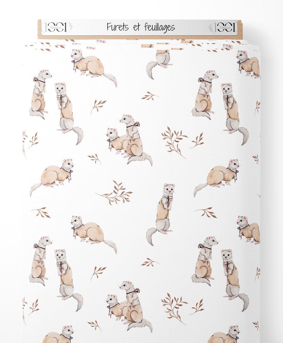 Tissu - Furets et feuillages