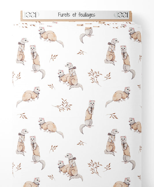 Tissu - Furets et feuillages