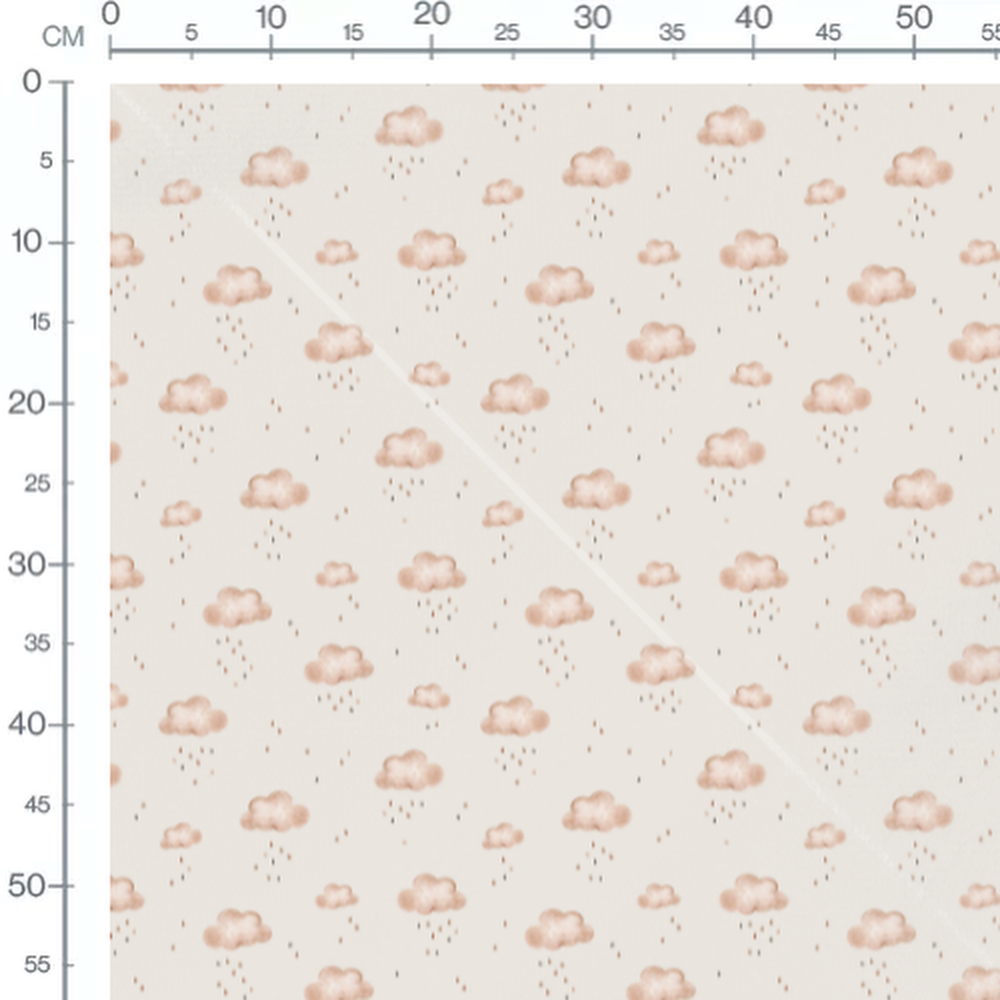 Tissu - Nuages beiges et gouttes grises