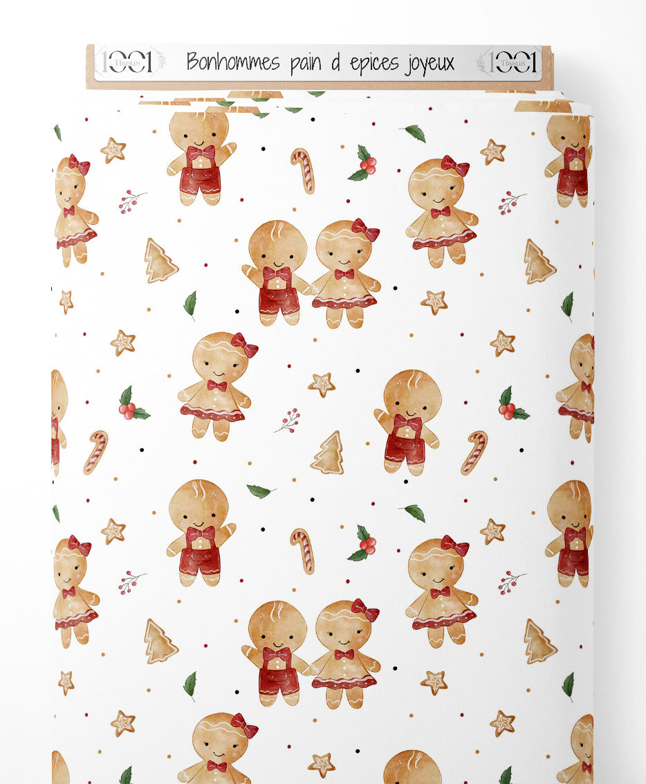 Tissu - Bonhommes pain d'épices joyeux