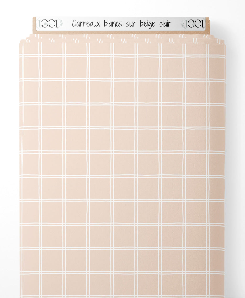 Tissu - Carreaux blancs sur beige clair