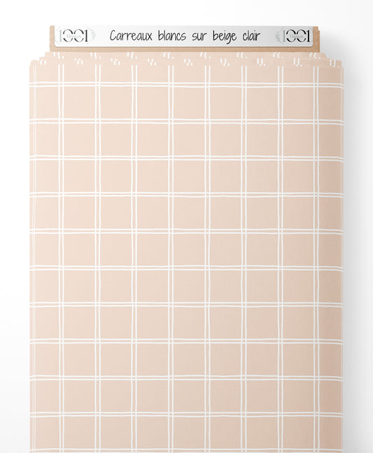 Tissu - Carreaux blancs sur beige clair