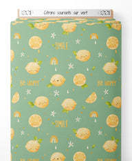 Tissu - Citrons souriants sur vert