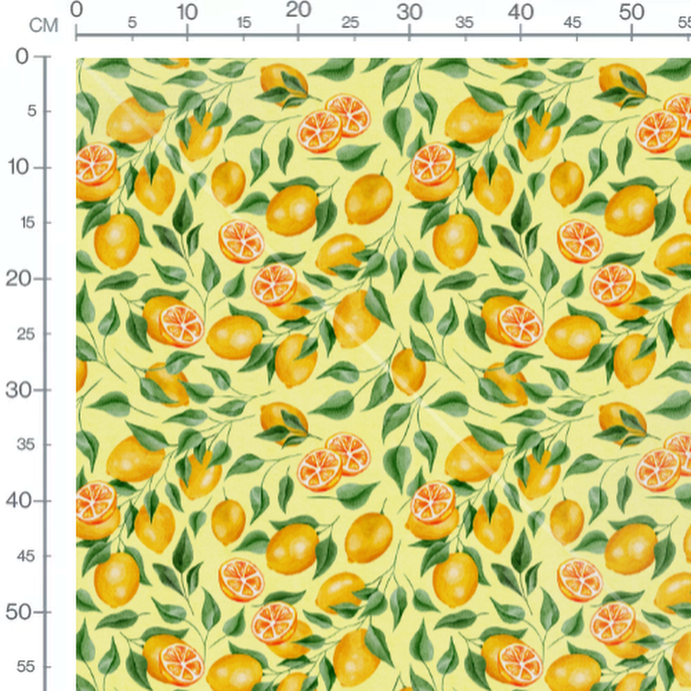 Tissu - Citrons et tranches sur jaune