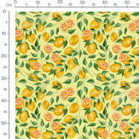 Tissu - Citrons et tranches sur jaune