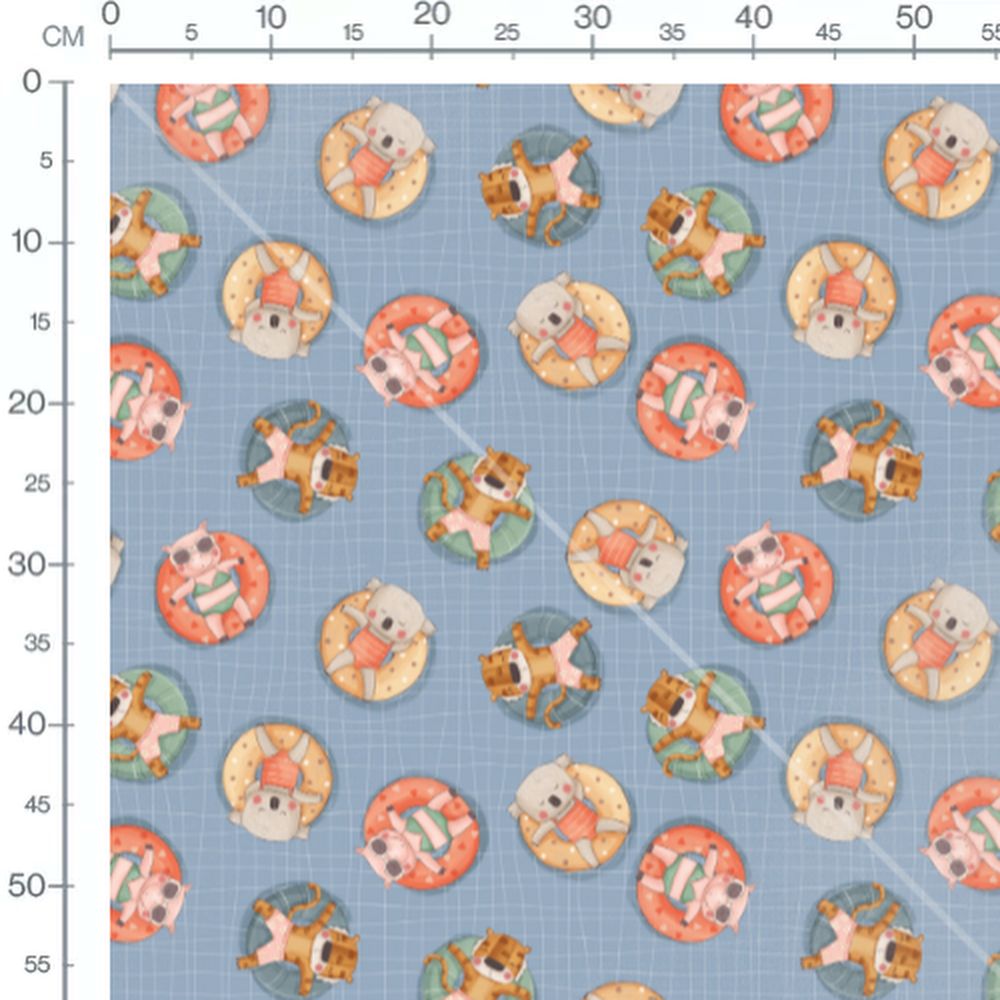 Tissu - Animaux en maillot sur bleu