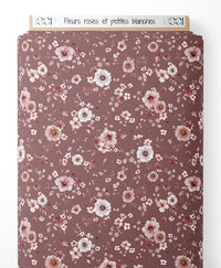 Tissu - Fleurs roses et petites blanches