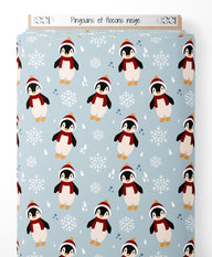 Tissu - Pingouins et flocons neige