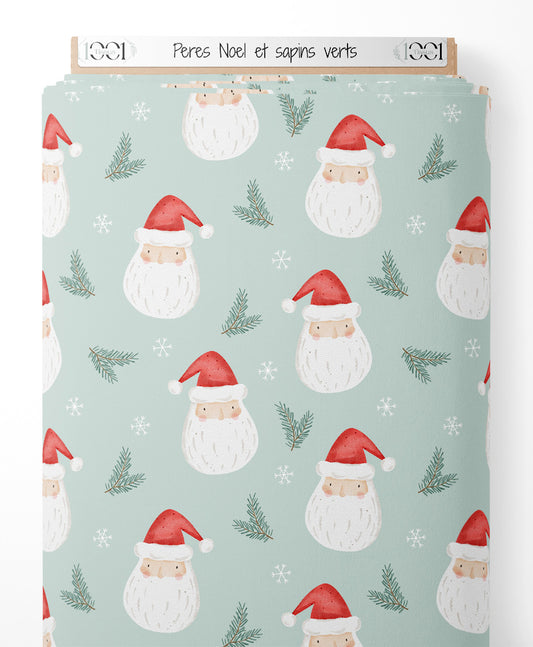 Tissu - Pères Noël et sapins verts
