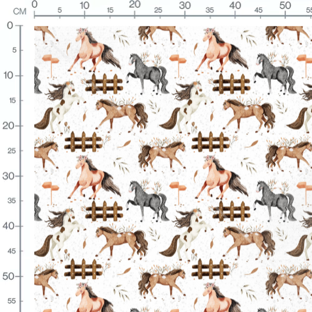 Tissu - Chevaux et clôtures bois