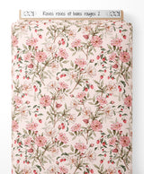 Tissu - Roses roses et baies rouges 2