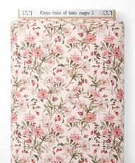 Tissu - Roses roses et baies rouges 2