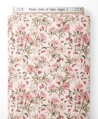 Tissu - Roses roses et baies rouges 2