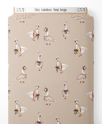 Tissu - Oies habillées sur fond beige