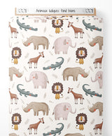 Tissu - Animaux ludiques sur fond blanc