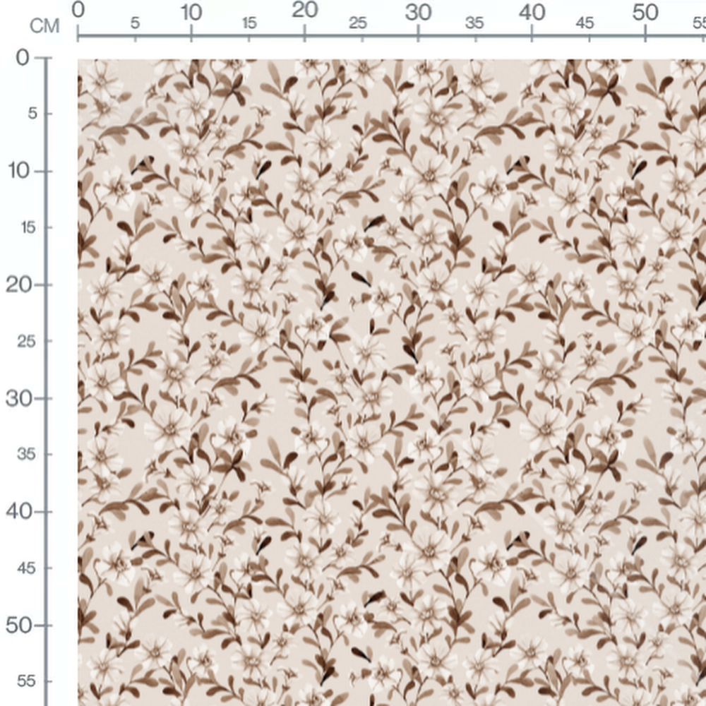 Tissu - Fleurs brunes denses sur beige