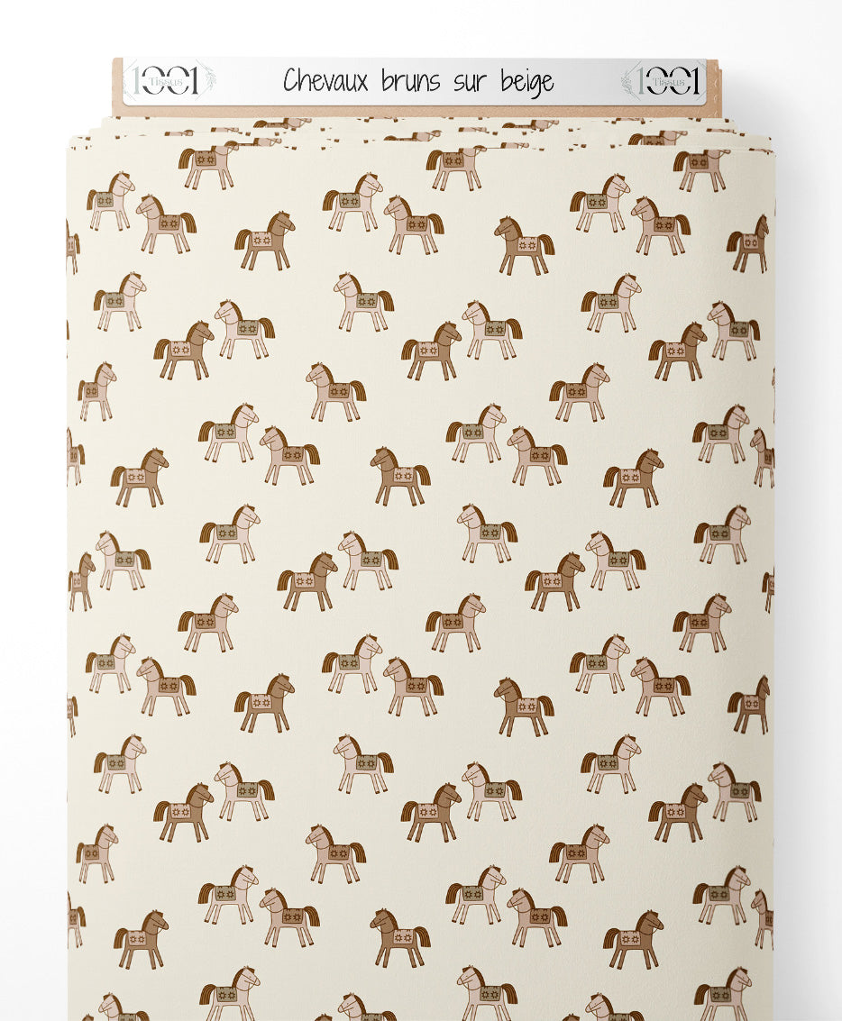 Tissu - Chevaux bruns sur beige