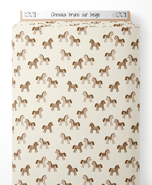 Tissu - Chevaux bruns sur beige