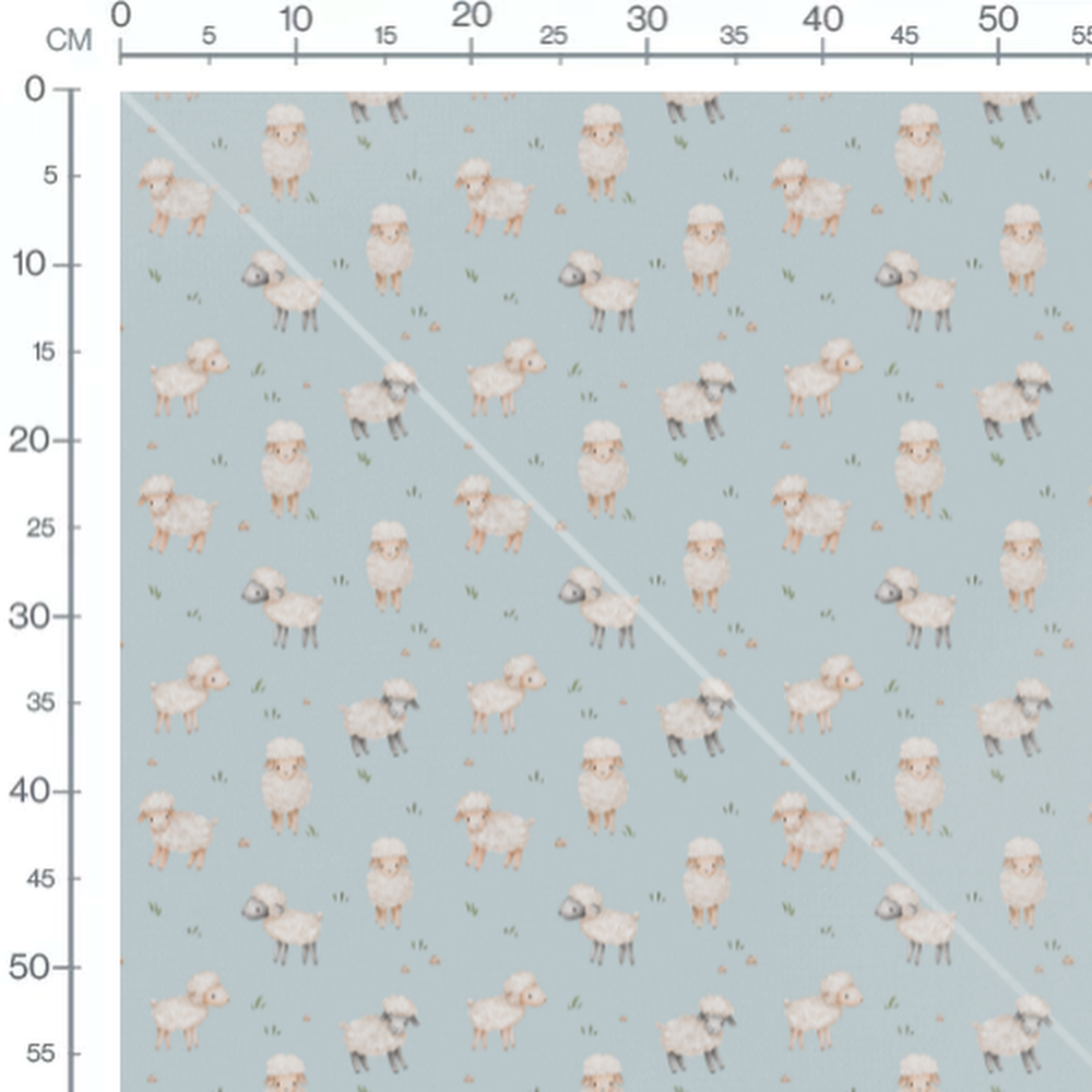 Tissu - Moutons pastel et herbe verte