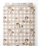 Tissu - Poneys et oiseaux sur damier