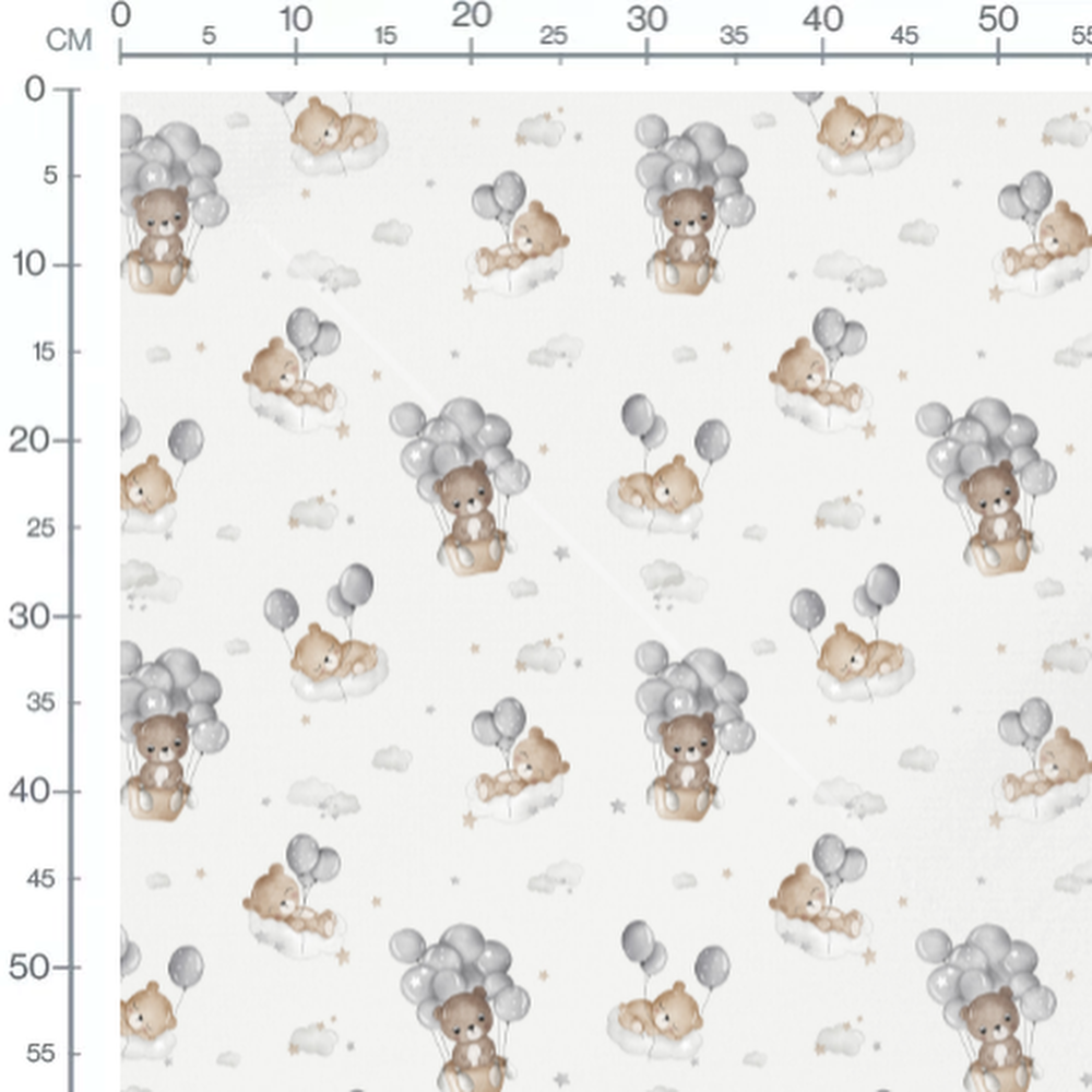 Tissu - Oursons et ballons sur blanc 2