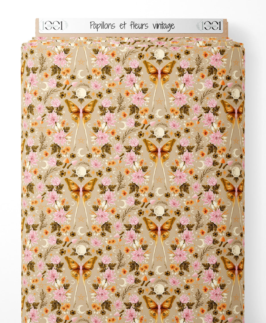 Tissu - Papillons et fleurs vintage