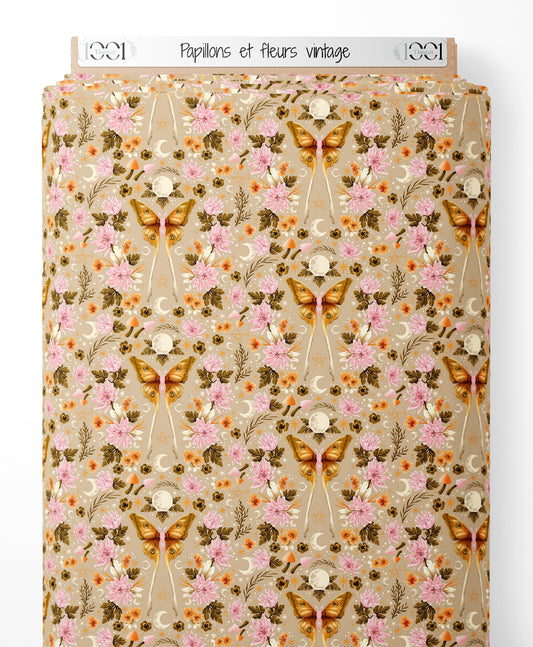 Tissu - Papillons et fleurs vintage