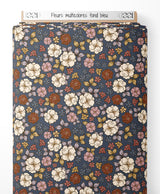 Tissu - Fleurs multicolores sur fond bleu