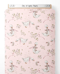 Tissu - Oies et lapins fleuris