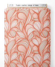Tissu - Feuilles courbes orange et blanc