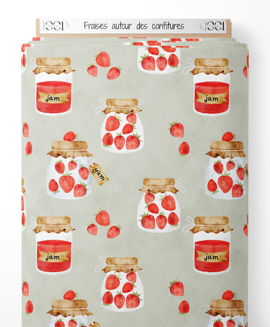 Tissu - Fraises autour des confitures