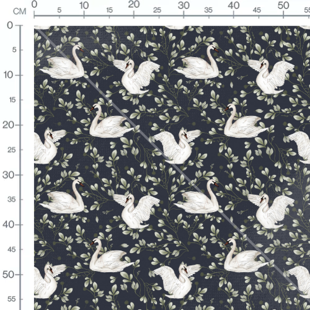 Tissu - Cygnes avec becs rouges