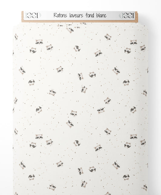Tissu - Ratons laveurs sur fond blanc