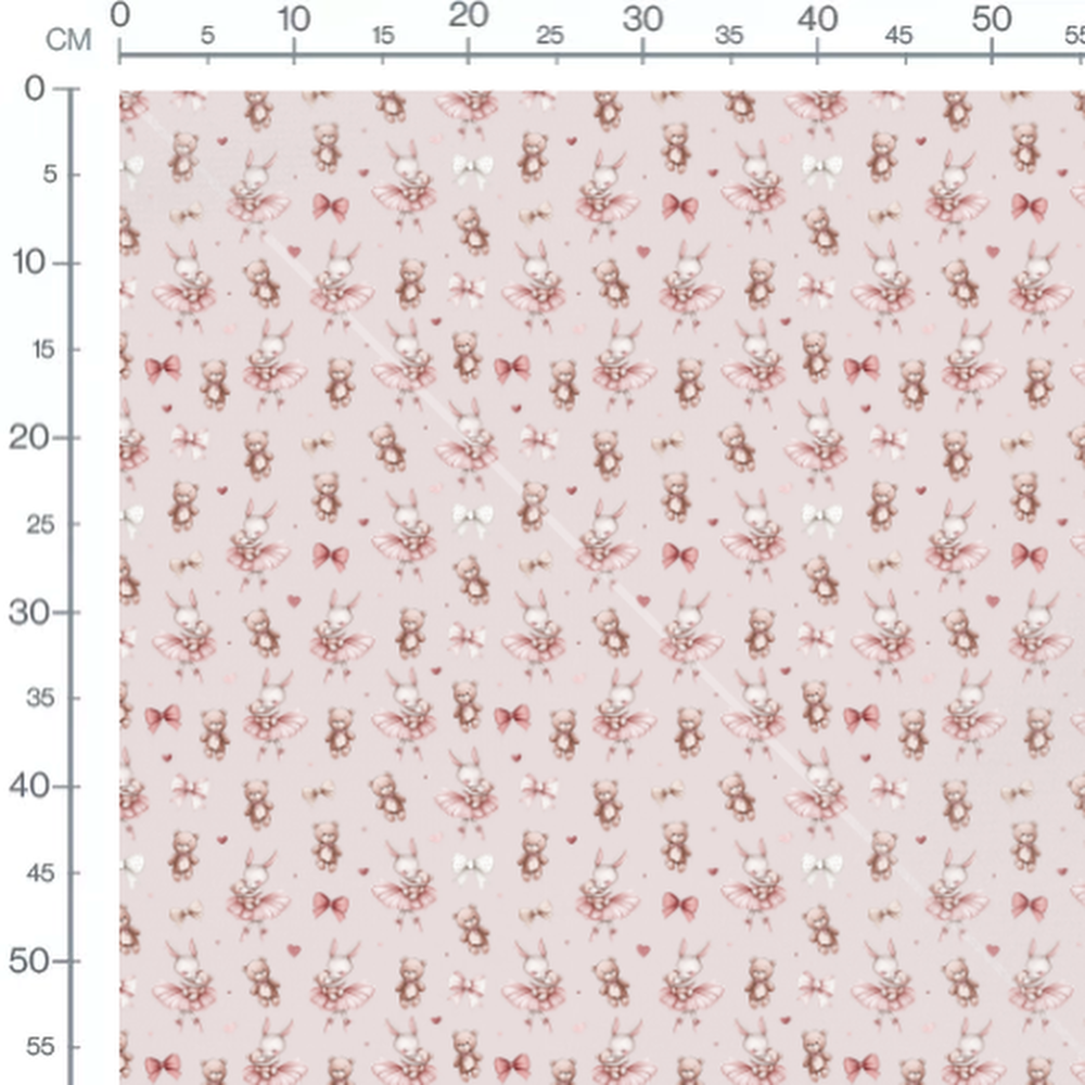 Tissu - Lapins et oursons sur rose