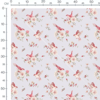 Tissu - Oiseaux roses sur fond gris 2