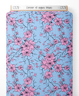 Tissu - Cerisier et vagues bleues