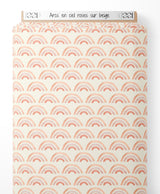 Tissu - Arcs-en-ciel roses sur beige