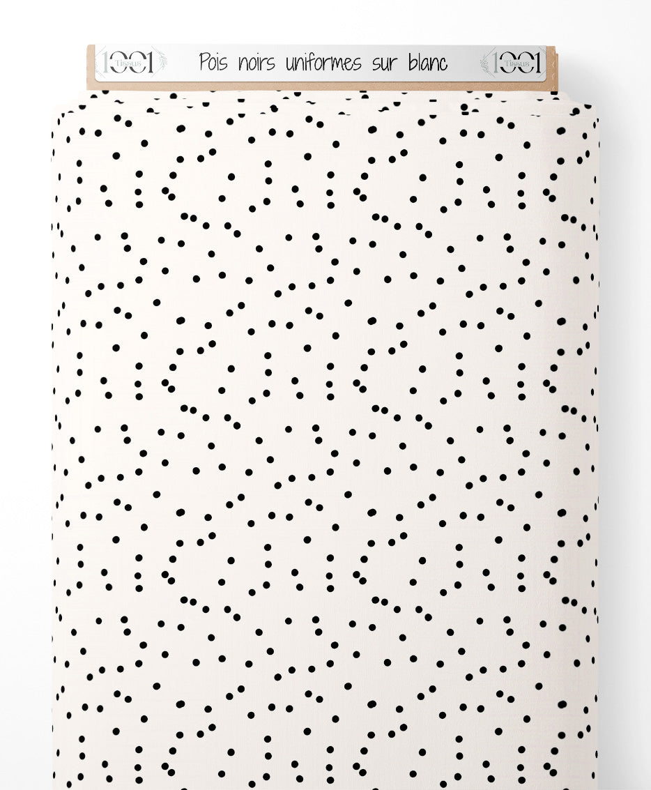 Tissu - Pois noirs uniformes sur blanc