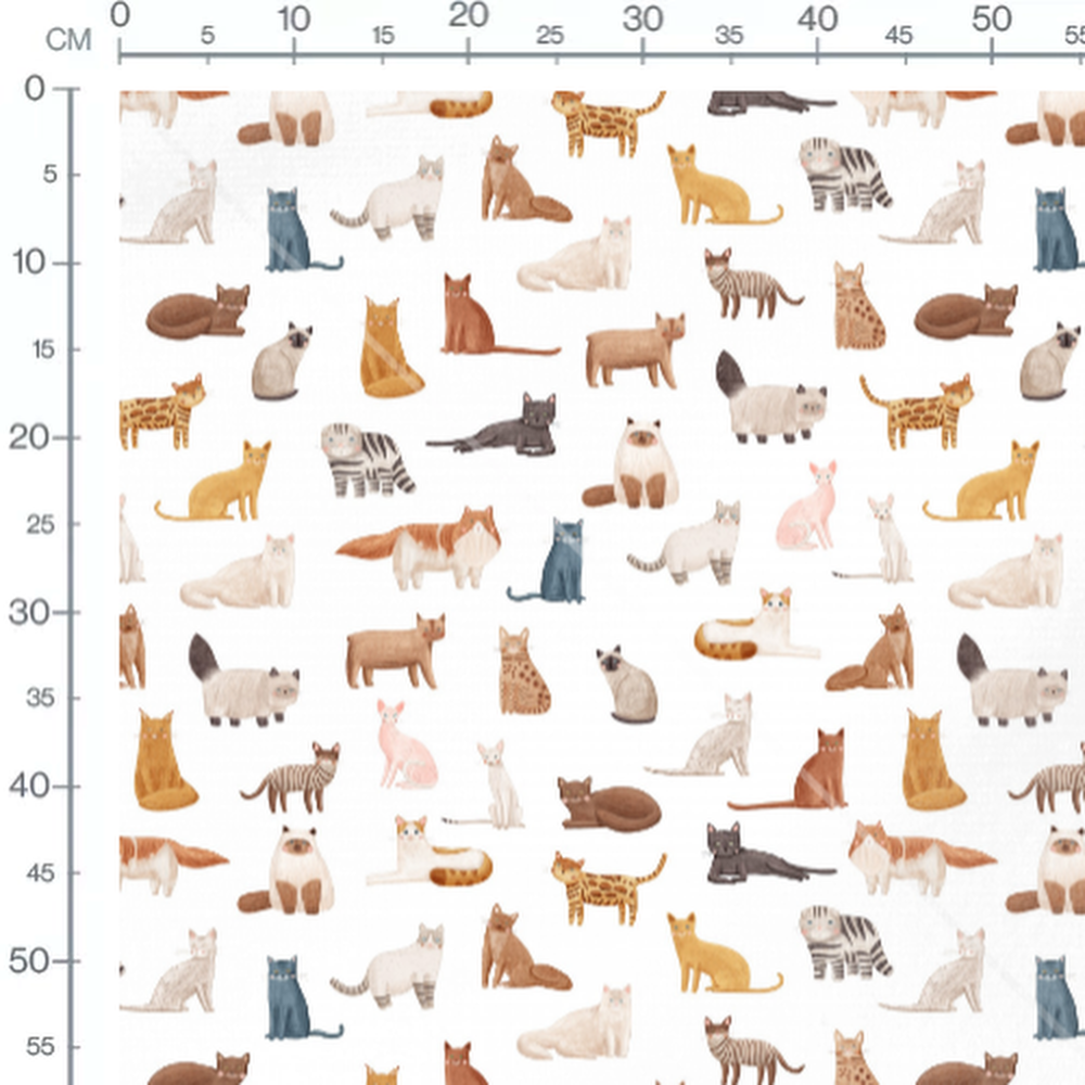 Tissu - Chats variés aquarelle