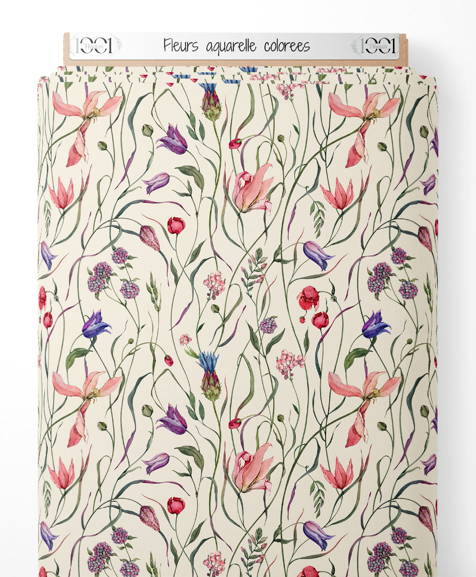 Tissu - Fleurs aquarelle colorées