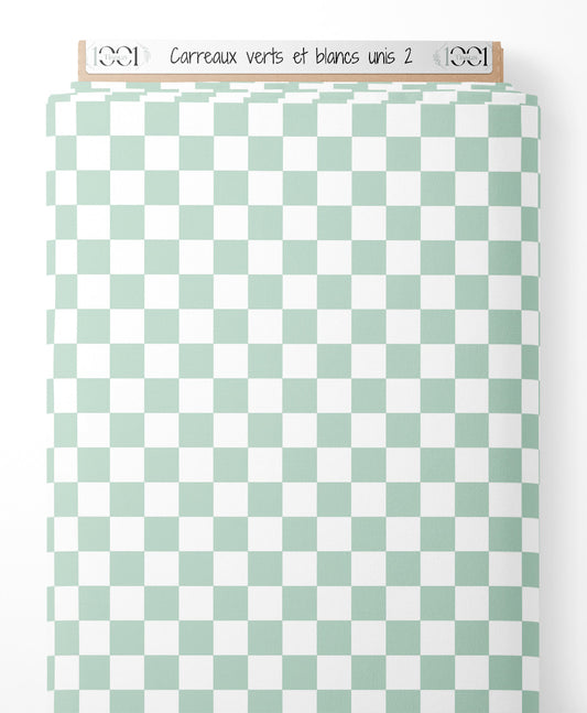 Tissu - Carreaux verts et blancs unis 2