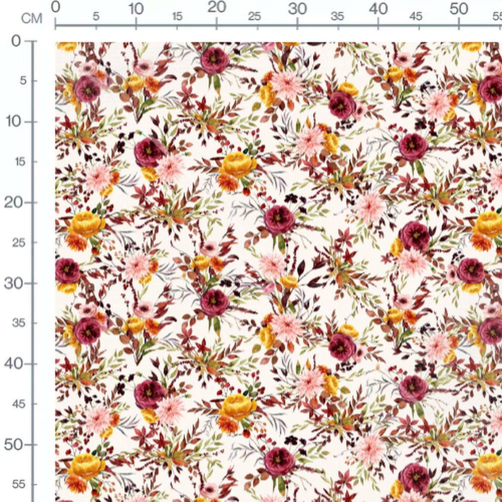Tissu - Fleurs vives sur fond blanc