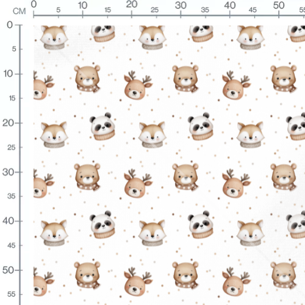 Tissu - Animaux mignons et pois