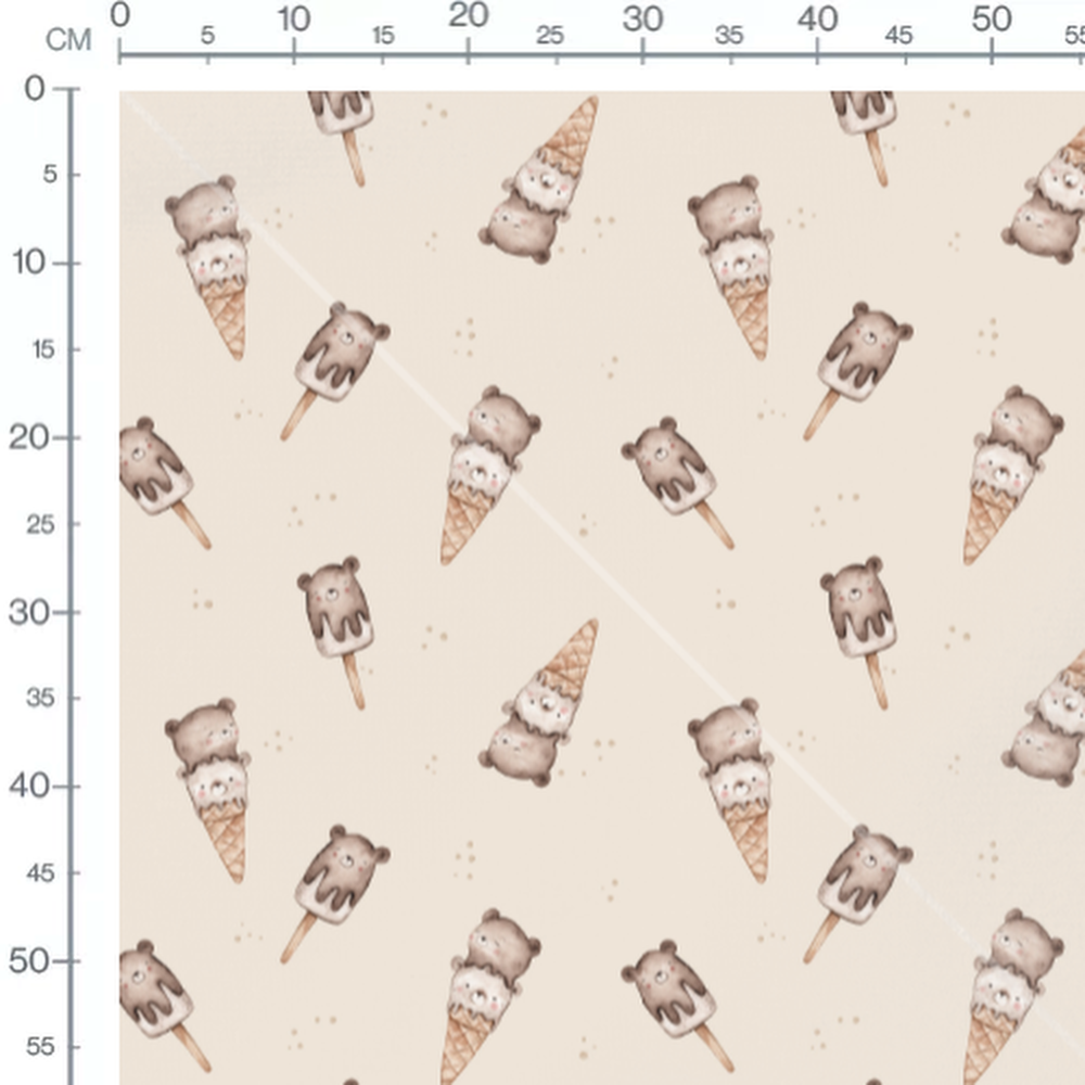 Tissu - Glaces ours fond crème