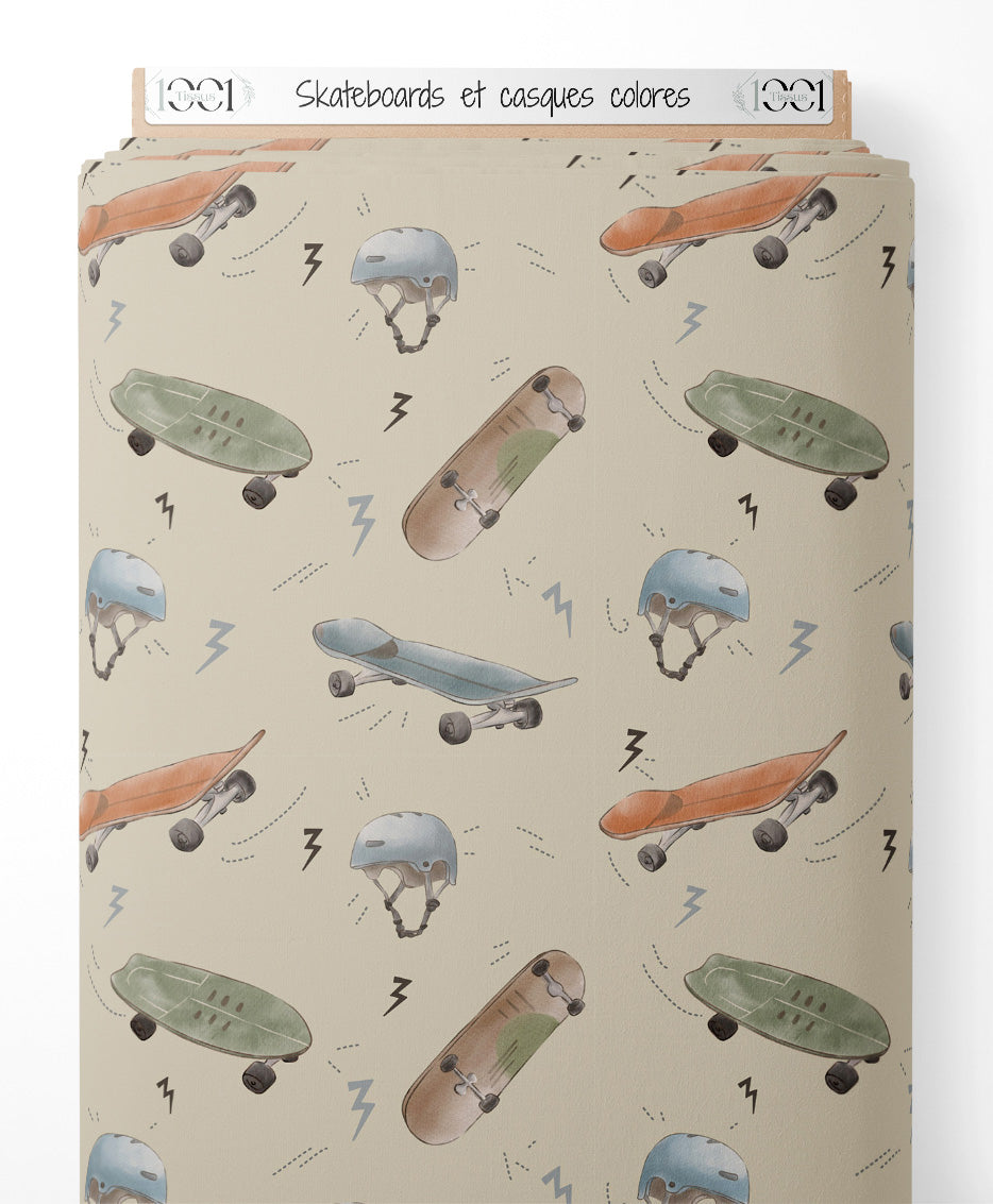 Tissu - Skateboards et casques colorés