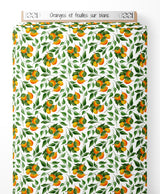 Tissu - Oranges et feuilles sur blanc