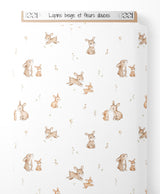Tissu - Lapins beige et fleurs douces