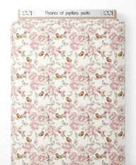 Tissu - Pivoines et papillons pastel